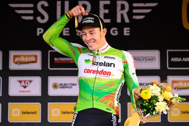 Telenet Superprestige 2025-2026 Niel NIEL, BELGIUM - NOVEMBER 11 : Sweeck Laurens (BEL) of Crelan - Corendon pictured during the podium ceremony of the 3rd leg of the Jaarmarktcross Telenet Superprestige 2025-2026 a cyclocross race for Men Elite on November 11, 2025 in Niel, Belgium, 11 11 2025 ( Niel Belgium  Copyright: xNicoxVereeckenx