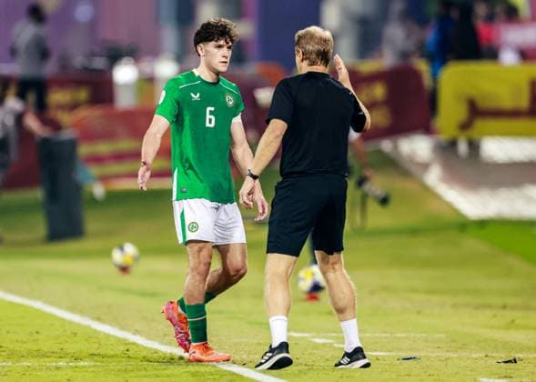 2025 FIFA Under 17 World Cup Group J, Aspire Zone Pitch 5, Doha, Qatar 11 11 2025 Republic of Ireland vs Paraguay Ireland™s Rory Finneran and head coach Colin O Brien after the game Rory Finneran and head coach Colin O Brien after the game 11 11 2025  Copyright: x INPHOx 2855
