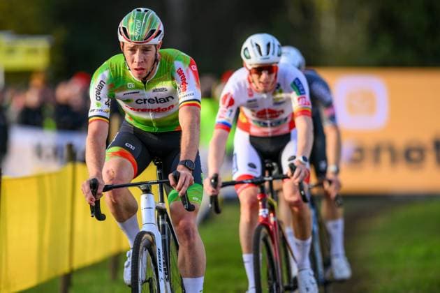 Belgian Laurens Sweeck pictured in action during the men s elite race at the Jaarmarktcross cyclocross cycling event in Niel, race 3 8 of the Superprestige competition, on Tuesday 11 November 2025. DAVIDxPINTENS  x140921718x