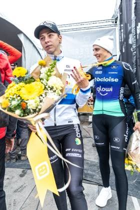 Dutch Inge van der Heijden and Dutch Lucinda Brand pictured after the women s elite race at the Jaarmarktcross cyclocross cycling event in Niel, race 3 8 of the Superprestige competition, on Tuesday 11 November 2025. ZENOxDRUYTS  x140926042x