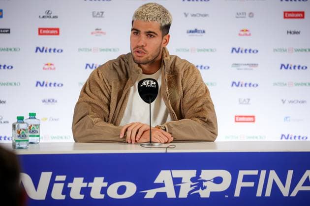 Carlos Alcaraz (ESP) in press conference, PK, Pressekonferenz after the match during Nitto ATP, Tennis Herren Finals 2025, International Tennis match in Turin, Italy, November 11 2025  Copyright: xRobertaxCorradin IPAxSportx xipa-agency.netx xx IPA_67836449 IPA_Agency_IPA67836449