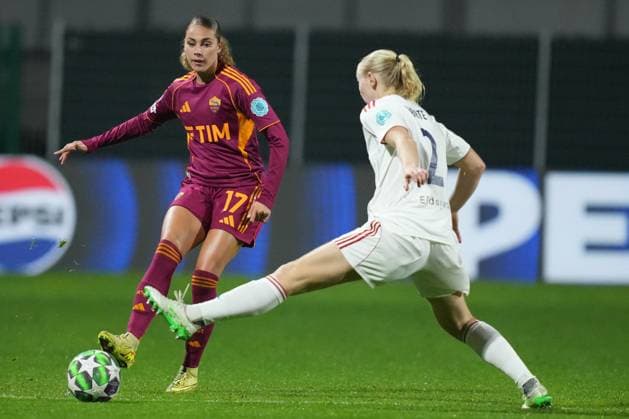 AS Roma s Alayah Sophia Pilgrim during the Uefa Women™s Champions League soccer match between Roma and Valerenga Football at the Rome s Tre Fontane stadium, Italy - Tuesday November 11, 2025 - Soccer ( Photo by Alfredo Falcone LaPresse )  Copyright: xAlfredoxFalcone LaPressex