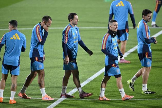 Spain National Football Team training session MADRID, SPAIN - NOVEMBER 11: Spain National Football Team players Borja Iglesias (2nd L) and Mikel Oyarzabal (C) attend the training session ahead of 2026 FIFA World Cup, WM, Weltmeisterschaft, Fussball European Qualifiers Group E football match against Georgia at the Spanish Football Federation s facilities at Las Rozas Soccer City of Madrid, Spain on November 11, 2025. Burak Akbulut Anadolu Madrid Spain. Editorial use only. Please get in touch for any other usage.  Copyright: x2025xAnadoluxBurakxAkbulutx