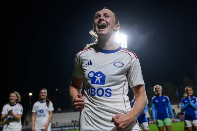 Michaela Dominique Kovacs of Valerenga celebrates at the end of the UEFA Women s Champions League 2025 2026 league phase football match between AS Roma and Valerenga at Tre Fontane stadium in Rome (Italy), November 11, 2025. AndreaxStaccioli
