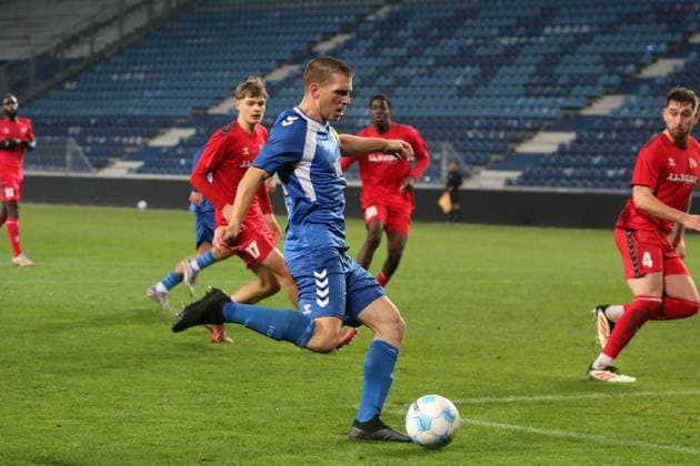 11 11 2025 Soccer Men 2025 2026 Regionalliga Nordost 15 Matchday 1 FC Magdeburg II U23 FC Hertha 03 Zehlendorf Avnet Arena Magdeburg Robert Leipertz FCM, blue scores the 1 0 for the U23 of 1 FC Magdeburg Magdeburg Saxony Anhalt Germany