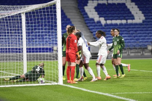 Football : Lyonnes v Wolfsburg - UEFA Women s champions league Ada HEGERBERG of Lyon scoring goal during the UEFA Womens champions league match between OL Lyonnes and Wolfsburg at Groupama Stadium Decines Charpieu Lyon France on November 11, 2025  Copyright: xx