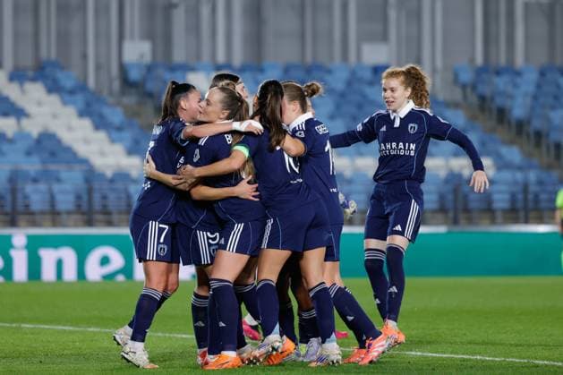 November 11, 2025, Valdebebas, Madrid, Spain: Lorena Azzaro of Paris FC celebrates a goal with teammates during the UEFA WomenÃ¢â‚¬â ¢s Champions League 2025 26 League Phase MD3, football match played between Real Madrid CF and Paris FC at Alfredo Di Stefano stadium on November 11, 2025, in Valdebebas, Madrid, Spain. Valdebebas Spain - ZUMAa181 20251111_zaa_a181_100 Copyright: xDennisxAgyemanx