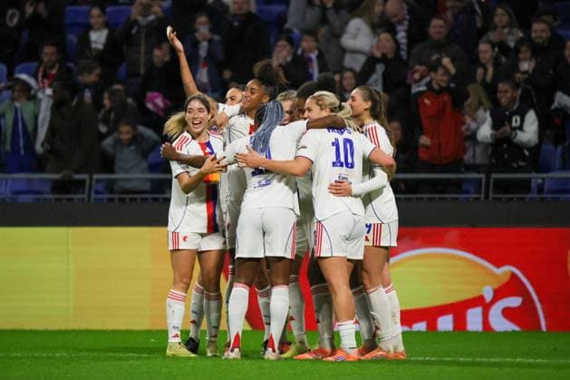 Lyon, France 11 November 2025 Champions League Women 2025 2026 OL Lyonnes vs VfL Wolfsburg In the picture scorer Ada Hegerberg OL , hidden in the picture, scores the 2-0 goal for OL Lyonnes and cheers with her teammates Groupama Stadium Copyright: xFotostandx xFantinix