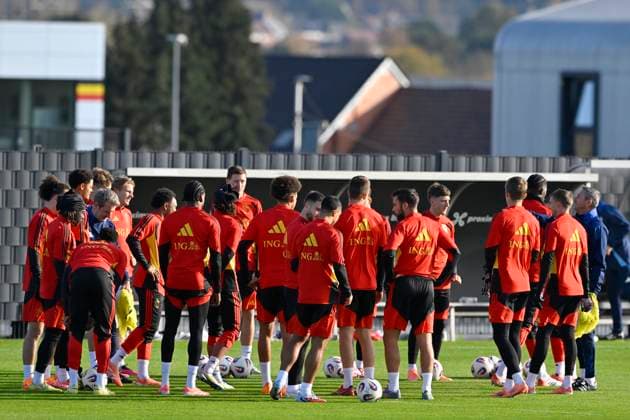 Fußball, Nationalteam Belgien Training Kazakhstan v Belgium - FIFA World Cup, WM, Weltmeisterschaft, Fussball 2026 UEFA Qualifier - Media Activities 12 11 2025 TUBIZE, BELGIUM - NOVEMBER 12 : players of Belgium pictured during a training session of the Belgian National Football team prior to the FIFA World Cup 2026 European Qualifiers match between Kazakhstan and Belgium on November 12, 2025 in Tubize, Belgium, 12 11 2025 Tubize Belgium  Copyright: xJanxDexMeuleneirx