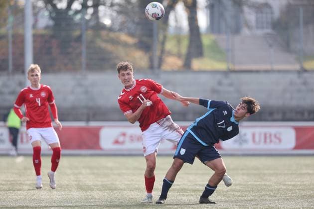 U19 Denmark San Marino William Christian Martin vs Luca Pasolini 12 11 2025 Stadion Esp Baden AG, SWITZERLAND, Season 2025 2026 Men Soccer UEFA U19 European Championship Qualification Denmark San Marino William Christian Martin li,Denmark vs Luca Pasolini San Marino