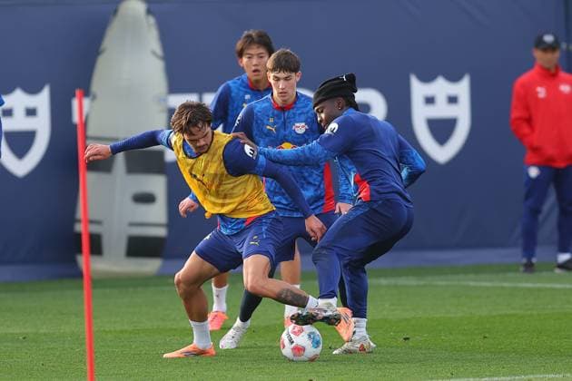 Training RB Leipzig Bundesliga Leipzig, 12 11 2025, Training center at Cottaweg, Season 2025 2026, Football, Men, 1 Bundesliga , Training RB Leipzig , In the picture from l Max Finkgräfe, Andrija Maksimovic and Johan Bakayoko ,