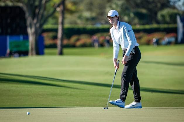November 12, 2025, Belleair, Florida, USA: Indiana Fever guard Caitlin Clark reacts, after she hits her putt on hole one during The ANNIKA driven by Gainbridge Pro-Am at the Pelican Golf Club at on Wednesday, Nov. 12, 2025, in Belleair. Belleair USA - ZUMAs70_ 20251112_zan_s70_037 Copyright: xJeffereexWoox