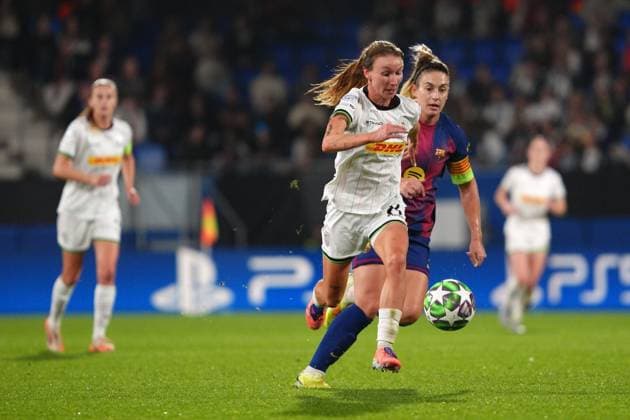 OHL Women s Alixe Bosteels pictured in action during a soccer match between Spanish FC Barcelona, Barca Femeni and Oud-Heverlee Leuven Women, Wednesday 12 November 2025 in Barcelona, Spain, the third game in the league phase of the UEFA Women s Champions League competition. JOMAxGARCIAxIxGISBERT  x141164106x
