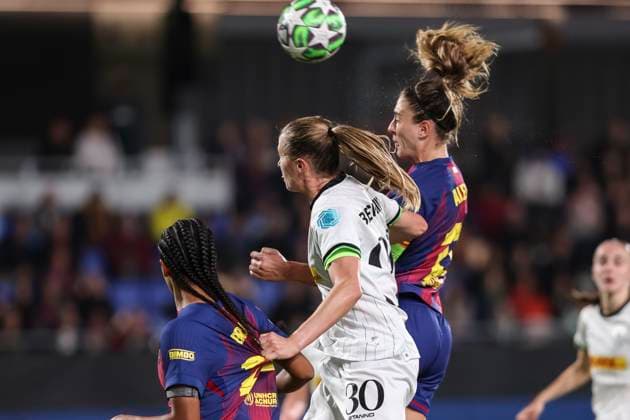 November 12, 2025, Sant Joan Despi, Barcelona, Spain: Alexia Putellas Segura of FC Barcelona, Barca and Julie Biesmans of OH Leuven compete for the ball during the UEFA WomenÃ¢â‚¬â ¢s Champions League 2025 26 League Phase MD3, football match played between FC Barcelona and OH Leuven at Johan Cruyff Stadium on November 12, 2025 in Sant Joan Despi, Spain. Sant Joan Despi Spain - ZUMAa181 20251112_zaa_a181_249 Copyright: xJavierxBorregox