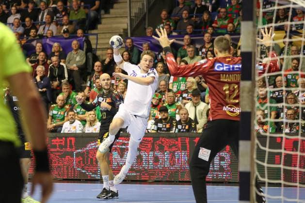 12 11 2025, xgox, Handball EHF Champions League SC Magdeburg HC Zagreb v l Stanislau Sadouski Zagreb, 78 throws goal, goal scorer, scores goal, scores the goal Magdeburg