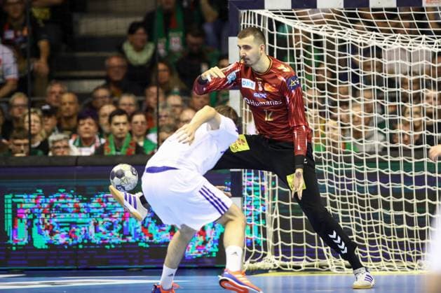 12 11 2025, xtgx, Handball, EHF Champions League, SC Magdeburg HC Zagreb v l Matej Mandic Magdeburg, 12 Parade, holds the ball, catches the ball, parries Magdeubrg