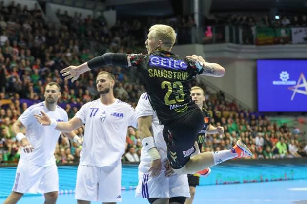 12 11 2025, xtgx, Handball, EHF Champions League, SC Magdeburg HC Zagreb v l Magnus Saugstrup Magdeburg, 23 throws goal, goal scorer, scores goal, scores the goal Magdeubrg
