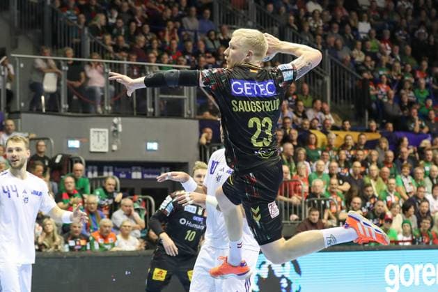 12 11 2025, xtgx, Handball, EHF Champions League, SC Magdeburg HC Zagreb v l Magnus Saugstrup Magdeburg, 23 throws goal, goal scorer, scores goal, scores the goal Magdeubrg