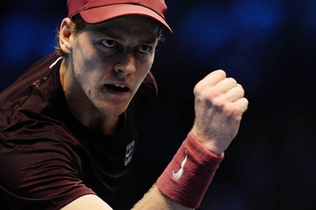Italy s Jannik Sinner react during the singles tennis match of the ATP, Tennis Herren World Tour Finals against Germany s Alexander Zverev at the Inalpi Arena in Turin, Italy - Wednesday, Nov. 12, 2025. -  Copyright: xMarcoxAlpozzi LaPressex