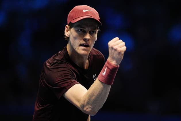 Italy s Jannik Sinner react during the singles tennis match of the ATP, Tennis Herren World Tour Finals against Germany s Alexander Zverev at the Inalpi Arena in Turin, Italy - Wednesday, Nov. 12, 2025. -  Copyright: xMarcoxAlpozzi LaPressex