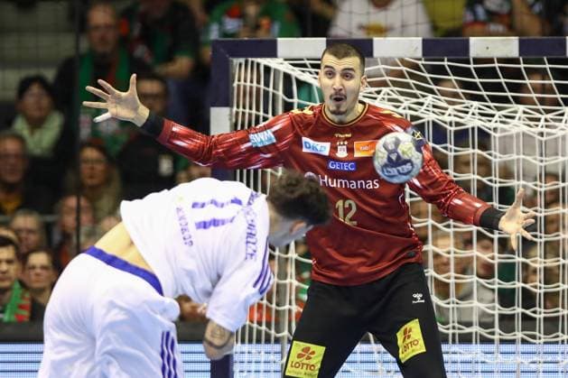12 11 2025, xtgx, Handball, EHF Champions League, SC Magdeburg HC Zagreb v l Matej Mandic Magdeburg, 12 Parade, holds the ball, catches the ball, parries Magdeubrg