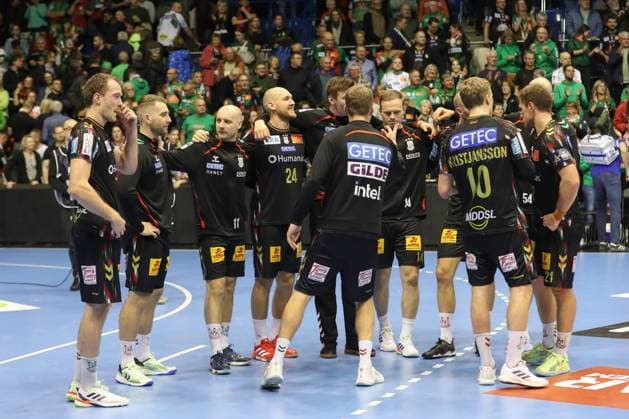 12 11 2025, xtgx, Handball, EHF Champions League, SC Magdeburg HC Zagreb v l Magdeburg Cheering for the win, cheering after the end of the match Magdeubrg