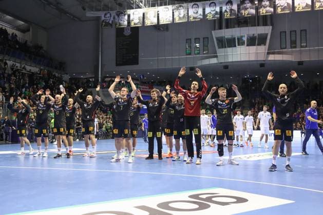 12 11 2025, xtgx, Handball, EHF Champions League, SC Magdeburg HC Zagreb v l Magdeburg Cheering for the win, cheering after the end of the match Magdeubrg