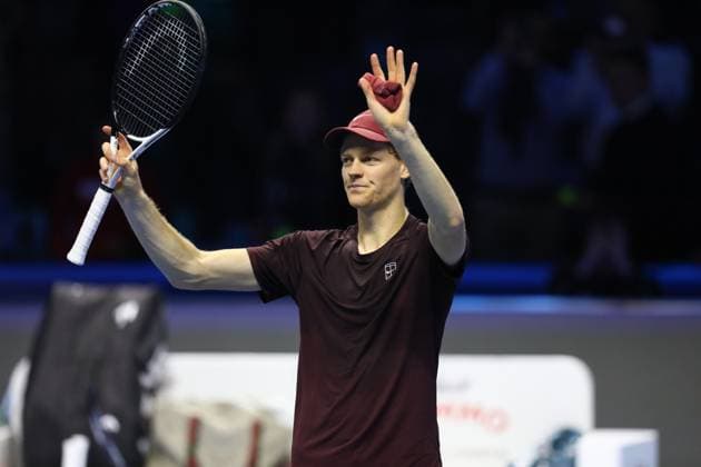 November 12, 2025, Turin, Piedmont, Italy: JANNIK SINNER of Italy celebrates defeating Alexander Zverev of Germany in two straight sets 6:4 6:3 in the Men s Singles round robin game of the ATP, Tennis Herren Tennis Finals in Turin, Italy. Turin Italy - ZUMAc179 20251112_zep_c179_142 Copyright: xMickaelxChavetx