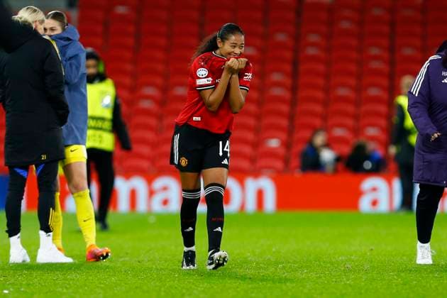 Manchester United, ManU v Paris Saint-Germain, Manchester, UK - 12 November 2025 Jayde Riviere of Manchester United following the Women™s Champions League Matchday 3 between Manchester United and Paris Saint-Germain at Old Trafford on 12 November 2025 in Manchester, England (Photo by Steve Taylor PPAUK) Manchester Old Trafford Greater Manchester England Copyright: xStevexTaylor PPAUKx PPA-229512