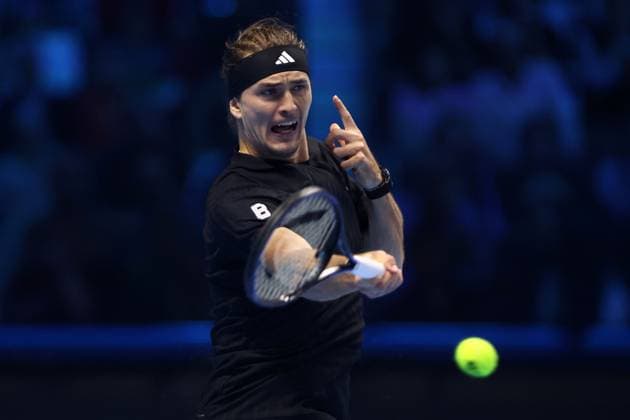 Jannik Sinner vs Alexander Zverev Alexander Zverev of Germany in action during the Round Robin singles match between Jannik Sinner vs Alexander Zverev on Day four of the Nitto ATP, Tennis Herren World Tour Finals. Turin Inalpi Arena Italy Copyright: xMarcoxCanonierox