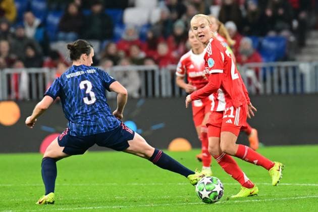 Womens Champions League WUBBEN MOY Carlotte and HARDER Pernille at the womens soccer Champions League match between FC Bayern Munich and FC Arsenal on 12 11 2025, Germany, Bayern Munich Allianz Arena Bayern Germany