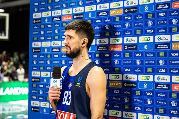 GER, BKT EuroCup, season 2025 2026, Niners Chemnitz Buducnost VOLI Podgorica 12 11 2025, Messe, Chemnitz, GER, BKT EuroCup, season 2025 2026, Niners Chemnitz Buducnost VOLI Podgorica Axel Bouteille Buducnost VOLI Podgorica 83 at the interview Photo Alexander Trienitz Chemnitz Messe Sachsen Germany