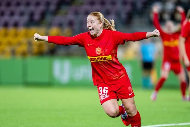 FC Nordsjaelland v Mura, UEFA Women™s Europa Cup, Farum, Denmark Farum, Denmark. 12th, November 2025. Alberte Mott (36) of FC Nordsjaelland scores for 1-0 during the UEFA Women™s Europa Cup match between FC Nordsjaelland and Mura at Right to Dream Park in Farum. Denmark, Farum  Copyright: xGonzalesxPhoto TobiasxJorgensenx