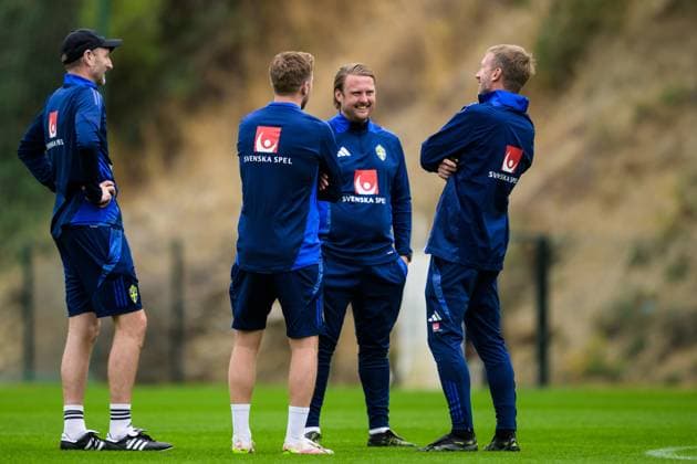 251113 Assistant coach Andreas Georgson, assistant coach Sebastian Larsson, assistant coach Björn Hamberg and head coach Graham Potter of the Swedish national football team during a training session on November 13, 2025 in Marbella Photo Joel Marklund BILDBYRAN kod JM JM0748 bbeng fotboll football soccer fotball vm kval fifa world cup qualifier träning practice training sverige sweden sverige a  Copyright: JOELxMARKLUND BB251113JM010