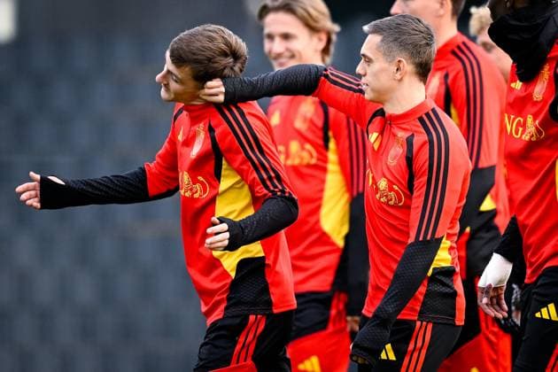 Kazakhstan v Belgium - FIFA World Cup, WM, Weltmeisterschaft, Fussball 2026 UEFA Qualifier - Media Activities 13 11 2025 TUBIZE, BELGIUM - NOVEMBER 13 : Saelemaekers Alexis midfielder of Belgium and Trossard Leandro forward of Belgium pictured during a training session of the Belgian National Football team prior to the FIFA World Cup 2026 European Qualifiers match between Kazakhstan and Belgium on November 13, 2025 in Tubize, Belgium, 13 11 2025  Copyright: xTomasxSiskx