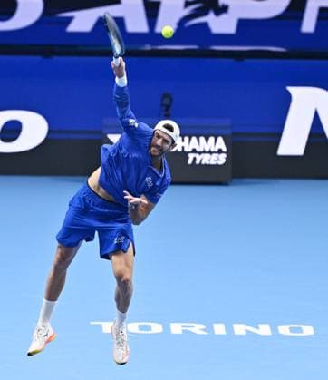 November 13, 2025, Turin, Italy: Andrea Vavassori of Italy in action during the Doubles Round Robin match against Kevin Krawietz of Germany and Tim Puetz of Germany at the ATP, Tennis Herren Finals in Turin, Italy, 13 November 2025. ANSA . ATP Finals Tennis Tournament  - ZUMAa110 20251113_zaf_a110_015 Copyright: xAlessandroxDixMarcox