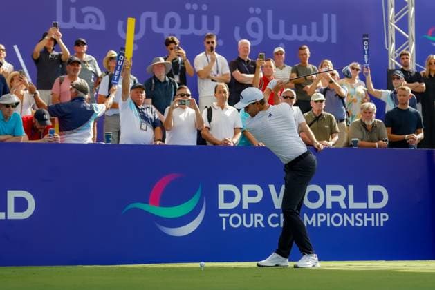 DUBAI, UNITED ARAB EMIRATES - 13.11.2025: Rasmus HoJGAARD (DEN) DP World Tour Championship Dubai at Jumeirah Golf Estates on November 13, 2025 in Dubai, United Arab Emirates.