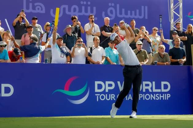 DUBAI, UNITED ARAB EMIRATES - 13.11.2025: Rasmus HoJGAARD (DEN) DP World Tour Championship Dubai at Jumeirah Golf Estates on November 13, 2025 in Dubai, United Arab Emirates.