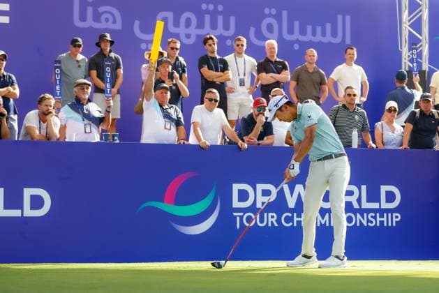 DUBAI, UNITED ARAB EMIRATES - 13.11.2025: Michael KIM (USA) DP World Tour Championship Dubai at Jumeirah Golf Estates on November 13, 2025 in Dubai, United Arab Emirates.