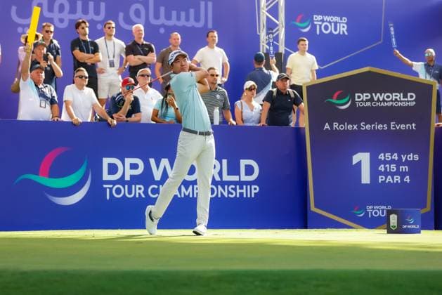DUBAI, UNITED ARAB EMIRATES - 13.11.2025: Michael KIM (USA) DP World Tour Championship Dubai at Jumeirah Golf Estates on November 13, 2025 in Dubai, United Arab Emirates.