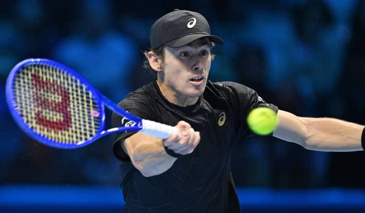 November 13, 2025, Turin, Italy: Alex De Minaur of Australia in action during the men s singles Round Robin match against Taylor Fritz of USA at the ATP, Tennis Herren Finals in Turin, Italy, 13 November 2025. ANSA . ATP Finals Tennis Tournament  - ZUMAa110 20251113_zaf_a110_025 Copyright: xAlessandroxDixMarcox