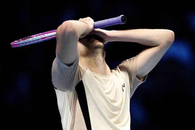 United StatesÕ Taylor Fritz react during the singles tennis match of the ATP, Tennis Herren World Tour Finals against Australia s Alex de Minaur at the Inalpi Arena in Turin, Italy - Thursday, Nov. 13, 2025. -  Copyright: xMarcoxAlpozzi LaPressex