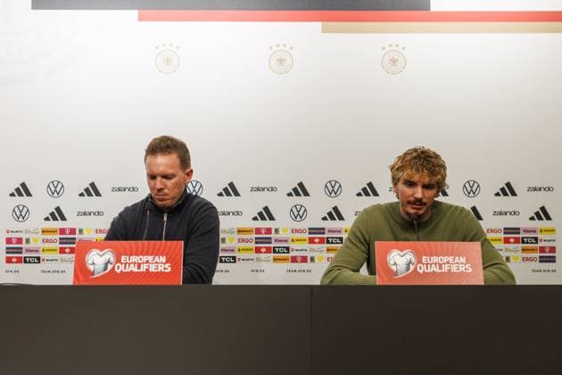 Julian Nagelsmann and Nick Woltemade Germany , Press conference, Luxembourg vs Germany, Football, World Cup Qualification Europe, Matchday 09, Season 2025 2026, 13 11 2025 Luxembourg vs Germany, Football, World Cup Qualification Europe, Matchday 09, Season 2025 2026, 13 11 2025 Copyright: xEibner-Pressefoto AlexanderxNeisx EP_ANS