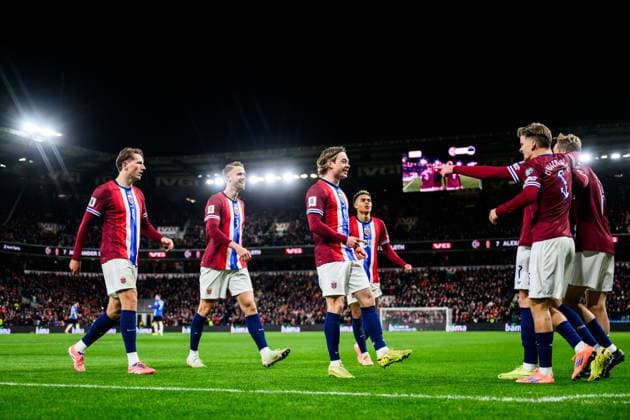 251113 Players of Norway celebrate the 1 0 goal during the FIFA World Cup Qualifier football match between Norway and Estonia on November 13, 2025 in Oslo Photo Vegard Grott BILDBYRAN kod VG VG0831 bbeng fotball football soccer fotboll fifa world cup qualifiers european qualifiers 2026 uefa world cup qualifiers vm kvalifisering vm kvalik vm kval norge norway estland estonia jubel  Copyright: VEGARDxGRoTT BB251113VG060