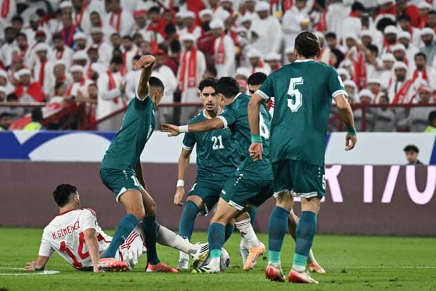 UAE v Iraq - 2026 AFC World Cup Qualifiers ABU DHABI, UNITED ARAB EMIRATES - NOVEMBER 13: Nicolas Gimenez (L) of UAE in action during the first match of the fifth round of the 2026 FIFA World Cup, WM, Weltmeisterschaft, Fussball Asian Qualifiers at the Mohammed bin Zayed Stadium in Abu Dhabi, United Arab Emirates, on November 13, 2025. Waleed Zein Anadolu Abu Dhabi United Arab Emirates. Editorial use only. Please get in touch for any other usage.  Copyright: x2025xAnadoluxWaleedxZeinx
