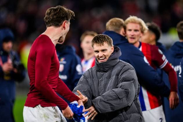251113 Martin odegaard of Norway celebrates after the FIFA World Cup Qualifier football match between Norway and Estonia on November 13, 2025 in Oslo Photo Marius Simensen BILDBYRAN COP 238 VG0831 bbeng fotball football soccer fotboll fifa world cup qualifiers european qualifiers 2026 uefa world cup qualifiers vm kvalifisering vm kvalik vm kval norway estland estonia jubel  Copyright: MARIUSxSIMENSEN BB251113BB406