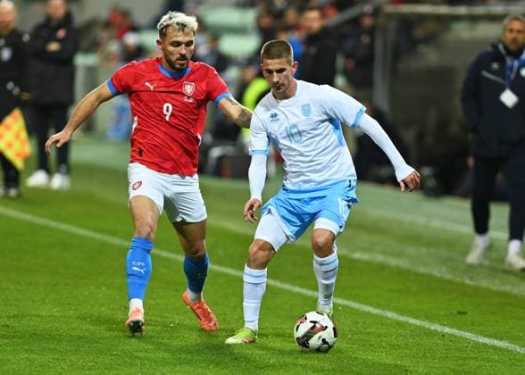 L-R Tomas Ladra (Czechia) and Filippo Berardi (San Marino) in action during football friendly match: Czechia vs San Marino, in Karvina, Czech Republic, on November 13, 2025. (CTKxPhoto JaroslavxOzana) CTKPhotoP2025111307891  CTKPhotoP2025111307891