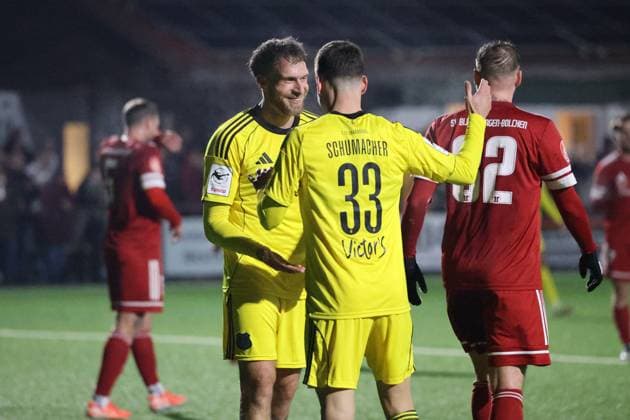 13 11 2025, Soccer, Men, Sparkassen Pokal Saarland, 2 Round, Season 2025 2026, SV Bliesmengen Bolchen 1 FC Saarbrücken, Goal celebration to 0 7, Goalscorer Patrick Schmidt 1 FC Saarbruecken Bliesmengen Bolchen Burgwegstadion Saarland Germany EN Copyright: xSebastianxBachx