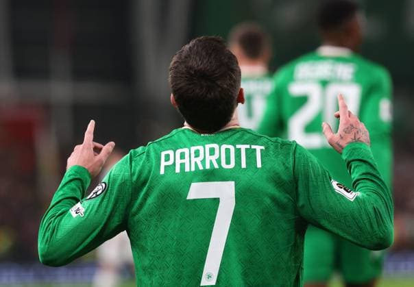 Troy Parrott of the Republic of Ireland celebrates scoring a goal to make it 1-0 Republic of Ireland v Portugal, FIFA 2026 World Cup Qualifying, Group F, Football, Aviva Stadium, Dublin, Ireland - 13 Nov 2025Dublin Aviva Stadium Ireland EDITORIAL USE ONLY No use with unauthorised audio, video, data, fixture lists, club league logos or live services. Online in-match use limited to 120 images, no video emulation. No use in betting, games or single club league player publications. Copyright: xLorrainexO Sullivan Shutterstockx 15759346s