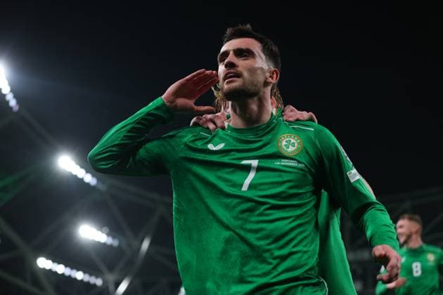 2026 FIFA World Cup, WM, Weltmeisterschaft, Fussball Qualifier Group F, Aviva Stadium, Dublin 13 11 2025 Republic of Ireland vs Portugal Ireland s Troy Parrott celebrates scoring his sides first goal Troy Parrott celebrates scoring his sides first goal 13 11 2025  Copyright: x INPHO RyanxByrnex RB1_4443